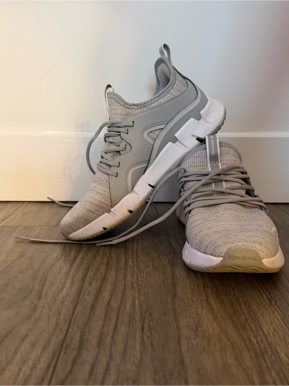Reebok Light Gray Knit Slip-On Lace Sneakers